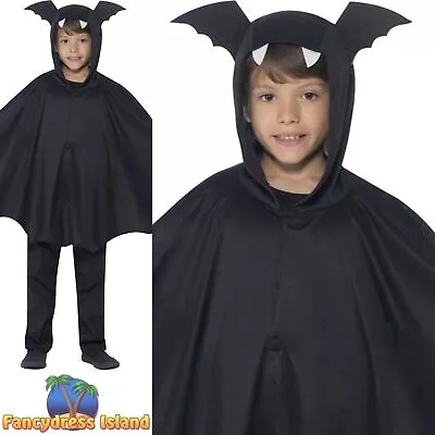 Bat Cape Vampire Dracula Halloween Childs Kids Boys Fancy Dress Costume • £9.49