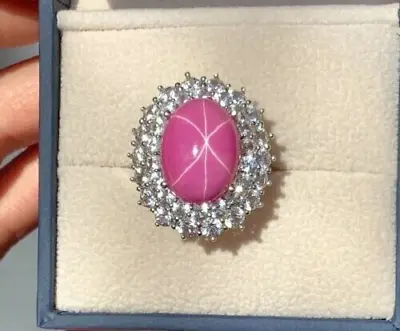 925 Sterling Silver Pink Lindy Star Sapphire Ring For Women Wedding Ring Gift • $89.99