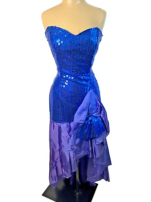 Vintage Nadine Sequins Sweetheart Prom Party Dress Gown Blue Plus 15 Union Made • $125