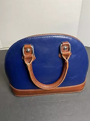  Vera Pelle Leather Blue Brown Purse Handbag Made In Italy  • $26.95