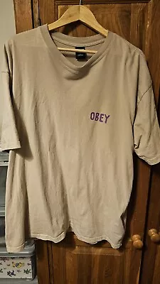  Obey Logo T Shirt XL Sand/beige  • £20