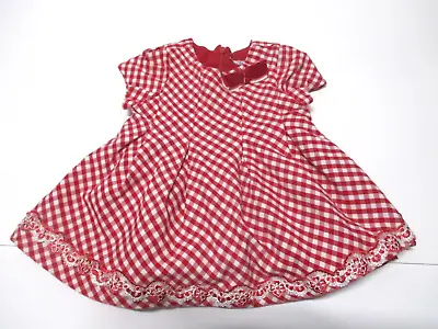 Infant Girls Mayoral Red Gingham Check Lace Trim Bow Dress Size 6 Months • $9.58