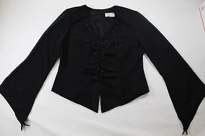 J.R. Nites By Caliendo Womens 10 Black Long Sleeve Formal Blouse Beaded Zip • $4