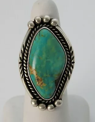 Awesome Vintage 1-5/8  Long #8 Turquoise Freeform Cabochon Navajo Sterling Ring • $44.99