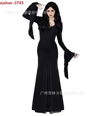 Addams Morticia Gothic Cosplay Costumes Black Dress Clothing Halloween Party   • $26.91