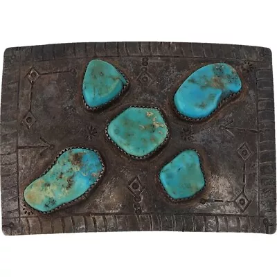 Sterling Silver Turquoise Old Pawn Harvey Stamped Antique Vintage Belt Buckle • $525