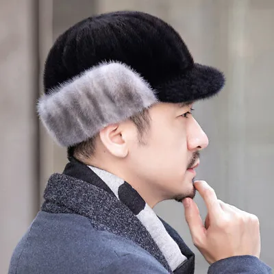 Handmade Vintage Men's Real Mink Fur Winter Keep Warm Outdoor Hat • $56.99