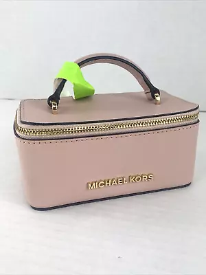 Michael Kors Train Case Small Jewelry Cosmetic  Ballet Pink Rose Gold Zip M1 • $94.99