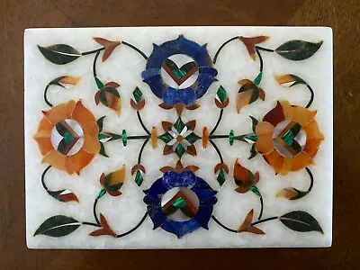 Exquisite Pietra Dura Malachite Lapis Mother Of Pearl Carnelian Art Deco Box • $29