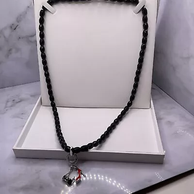 Thomas Sabo Flapper Style Obsidian Bead Necklace & Silver Charm Carrier &2 Charm • $125.84