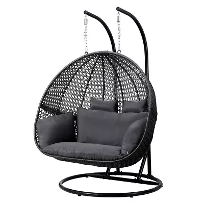 Gardeon Outdoor Egg Swing Chair Hanging Pod Chair Wicker Cushion 2 Person Grey • $609.95