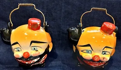 Clown Tea Kettle Salt Pepper Shakers VTG Red Hat Blue Eyes Creepy Halloween  • $18