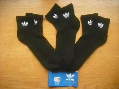 Mens NWT Adidas Quarter Ankle Socks 3prs Black TREFOIL Logos Cushion Sz:L(8-12) • $13.75