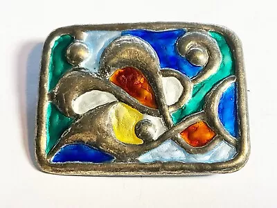 Vintage Oystein Balle Norway Sterling Enamel Modernist Abstract Pin Brooch • $69