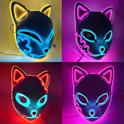 £10.89 • Buy 2022 LED Glowing Cat Face Mask Cosplay Neon Demon Slayer Fox Halloween Masks