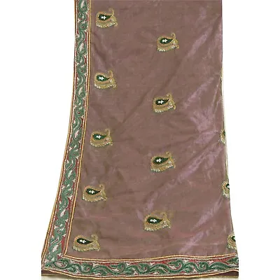 Sanskriti Vintage Long Dupatta Net Mesh Copper Hand Beaded Zardozi Wrap Stole • $64.99