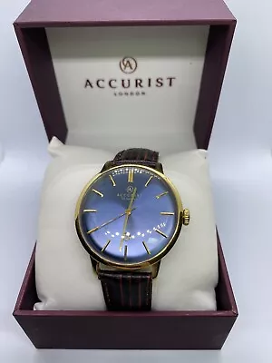 Accurist Mens Watch 7011 Blue Face With Leather Strap Gold Detail • £15