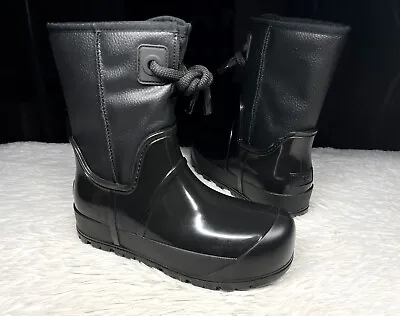 UGG RAINCLOUD LACE RAIN BOOTS TRIPLE BLACK FUR LINED CLASSIC 1132030 WOMEN Sz 8 • $69.95