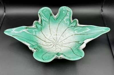 Vintage Mid-Century Green White Murano Art Glass Centerpiece Fruit Bowl • $35.99