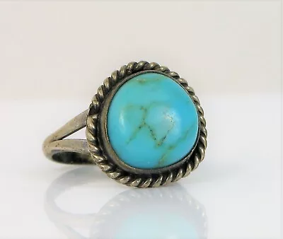 Vtg Beautiful Native American Sterling Silver Rope Border Blue Turquoise Ring 7 • $65