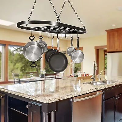 Hanging Pot Holder Pan Hanger Iron Kitchen Rack Cookware Organizer Storage Shelf • $41.80