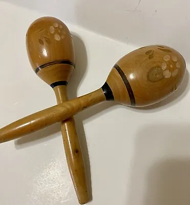 Vintage Wooden Maracas Hand Carved And Painted .chac-chac Shakers • $12