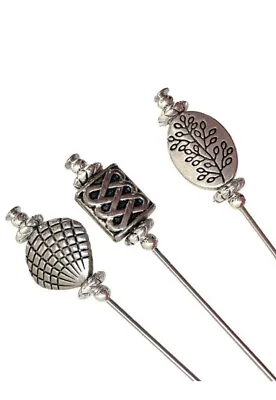 £9.99 • Buy 3 X Tibetan Vintage Silver Style Hatpin, Hat Pin Long 3” 90mm With Protector**