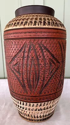 MCM Mid Century Modern Orange Decora Pottery Vase 12 1/4  West Germany • $75