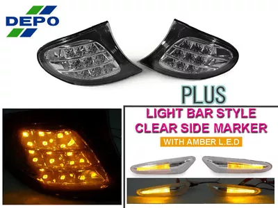 DEPO Amber LED Clear Corner+LED Side Marker Lamp For 02-05 BMW E46 3Series 4D/5D • $118.25