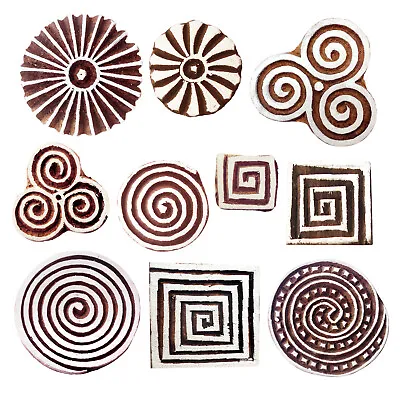 Wooden Stamps For Block Printing On Textile Clay Pottery Tattoo (Set Of 10) • £14.99