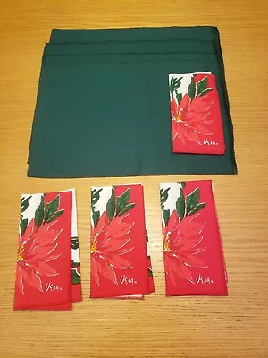 VTG Vera 4 Multicolor Holiday Fabric Napkins 4 Green Placemats Christmas FLAWS • $22.50