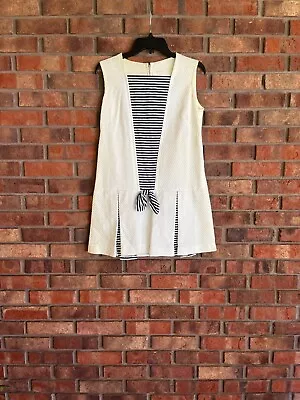 Vintage 1970s Nautical Style Dress Short Striped Drop Waist Shift Tie Sleeveless • $39.99