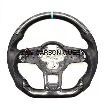 REAL CARBON FIBER Steering Wheel FOR Volkswagen GOLF MK7 GTI BLUE RING /STRIPE • $336.75