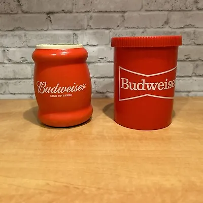 Vintage Rare Budweiser Red Beer Can Koozie Cooler 1 Tuffoam 1 Gott Plastic • $24.50