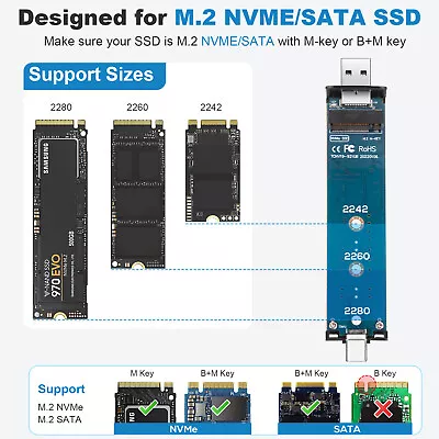 $29.99 • Buy USB 3.2 10Gbps To M.2 NVMe SSD External Enclosure Case Adapter SATA External AU