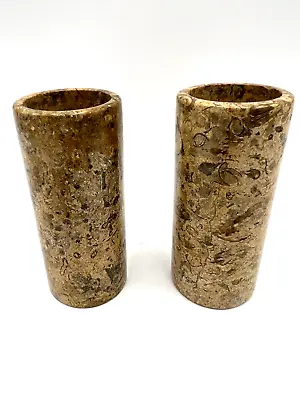 Marble Pillar Candle Holders - Set Of 2 - 4 1/2  Tall X 2  OD (1 1/2  ID) • $25