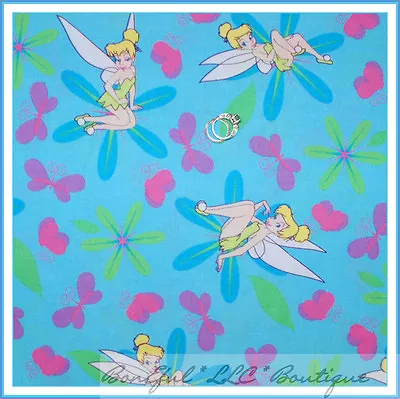 BonEful Fabric FQ Cotton Quilt Pink Disney Princess Heart Tinkerbell Butterfly S • $5.51