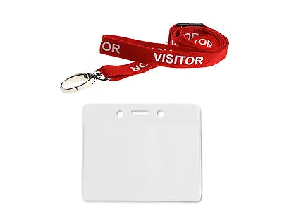 ID Card Pass Badge Holder Plastic Wallet And Visitor Neck Strap Lanyard -Metal • £3.29