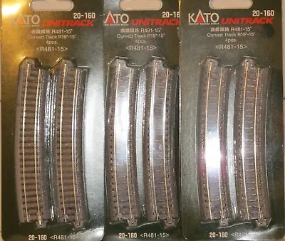 Kato N Scale 20-160 Curved Track R481-15 4 Pieces Per Pack Lot Of 3 • $30.95