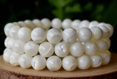 Mother Of Pearl Stone Bracelet White Abalone Gemstone Stretch Bracelet Handmade • $10.90