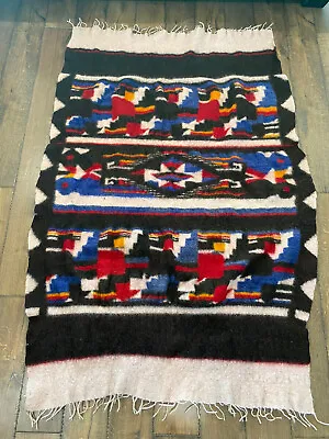 Vintage Guatemalan Indian Blanket Wool Art Rug Aztec Colorful 72” X 48” RARE • $99.95