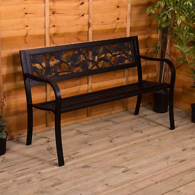 Steel Garden Bench 3 Seater Outdoor Patio Seating Furniture Seat Rose Style • £58.99