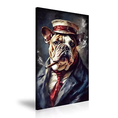 Bulldog Gangster Mob Boss Stretched Canvas Print Wall Decoration Art More Sizes • £36.99
