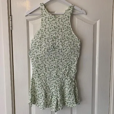 Asos Reclaimed Vintage Crossover Sleeveless Playsuit Green Floral White Size 8 • $8.62