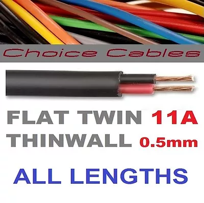 12v/24v AUTOMOTIVE 2 CORE FLAT TWIN THINWALL CABLE 0.5mm 11A AUTO 2 CORE WIRE • £1.50