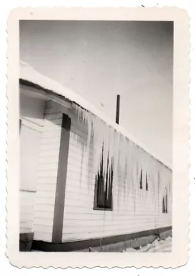 House Home Snow Ice Storm Icicles Unusual Angle View Vintage Snapshot Photo • $7.50