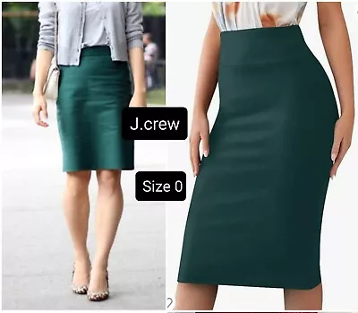 J. Crew Skirt Size 0  Green Wool Pencil Knee Career Casual College Dark Green  • $25