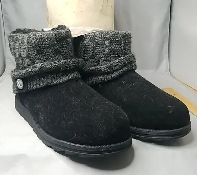 Muk Luks Boots Womens 8 Gray Black Water Resistant Sweater Bootie Knit Suede • $24.85