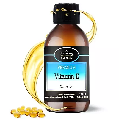 VITAMIN E OIL CERTIFIED PURE AND NATURAL AROMATHERPY  200ml BOTTLE. • £10.99