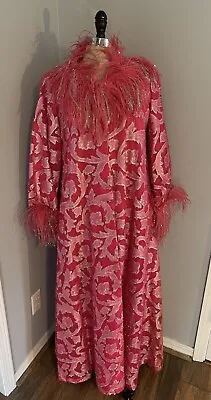 Vintage 60s Regency Style Coat Dress Glam Party Marabou Feathers Lurex Mod Boho • $799